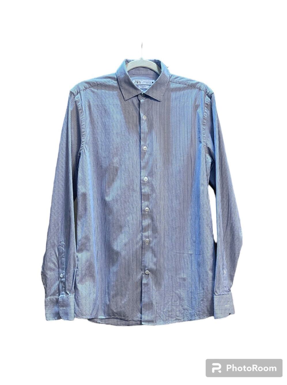 Zara Men's Blue Stripe Slim Fit Button Up Shirt Cotton Collared Soft Size M